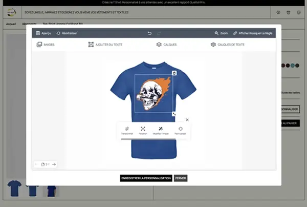 Créez des t-shirts et sweats personnalisés grace à notre modul de personnalisation