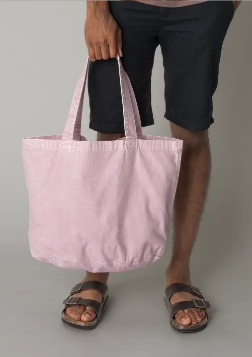 Sac shopping ovale en coton recyclé délavé